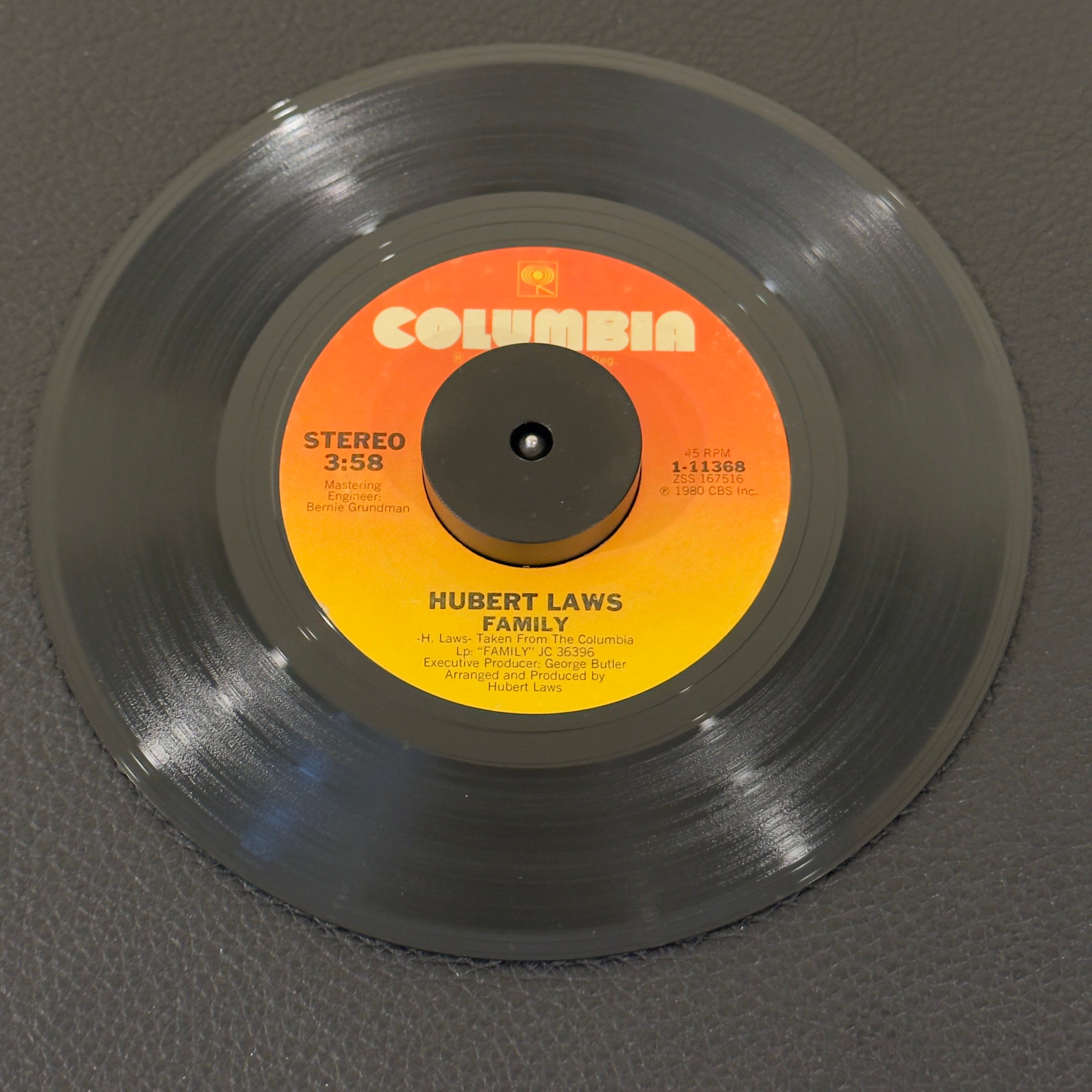 7" vinyl record by Hubert Laws featuring "Family/Wildfire", released on Columbia (1-11368), in VG (Very Good) condition, classic analog collectable for turntable playback. Includes original Columbia sleeve!