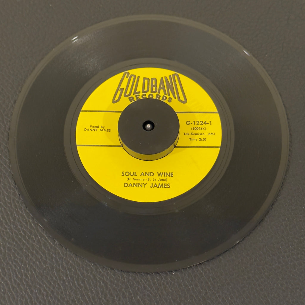 7" vinyl record by Danny James featuring "Soul and Wine/Mr. Sandman", released on Goldband Records (G-1224), in VG+ (Very Good Plus) condition, classic analog collectable for turntable playback.