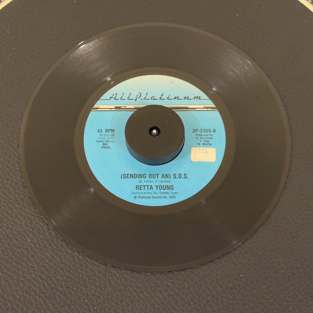 7" vinyl record by Retta Young featuring "(Sending Out An) S.O.S/(Sending Out An) S.O.S", released on All Platinum (AP-2355), in VG+ (Very Good Plus) condition, classic analog collectable for turntable playback. Sticker on label - Side A.