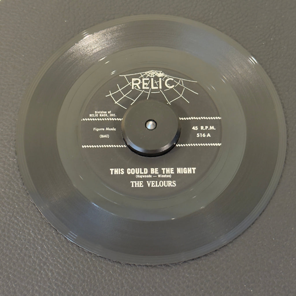 7" vinyl record by Velours, The featuring "This Could Be The Night/Hands Across The Table", released on Relic (516), in VG (Very Good) condition, classic analog collectable for turntable playback. Reissue of the doo-wop masterpiece by the legendary New York vocal group.