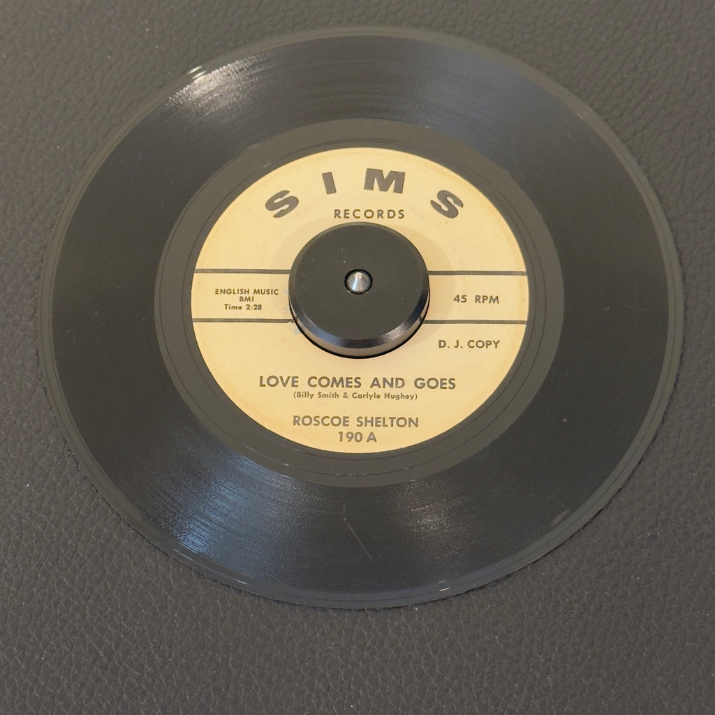7" vinyl record by Roscoe Shelton featuring "Love Comes and Goes/Master Mind", released on Sims Records (190), in VG (Very Good) condition, classic analog collectable for turntable playback. Promo copy released on Russell Sims' historic Nashville imprint Sims Records, this track highlights Shelton's powerful, gritty vocal delivery.