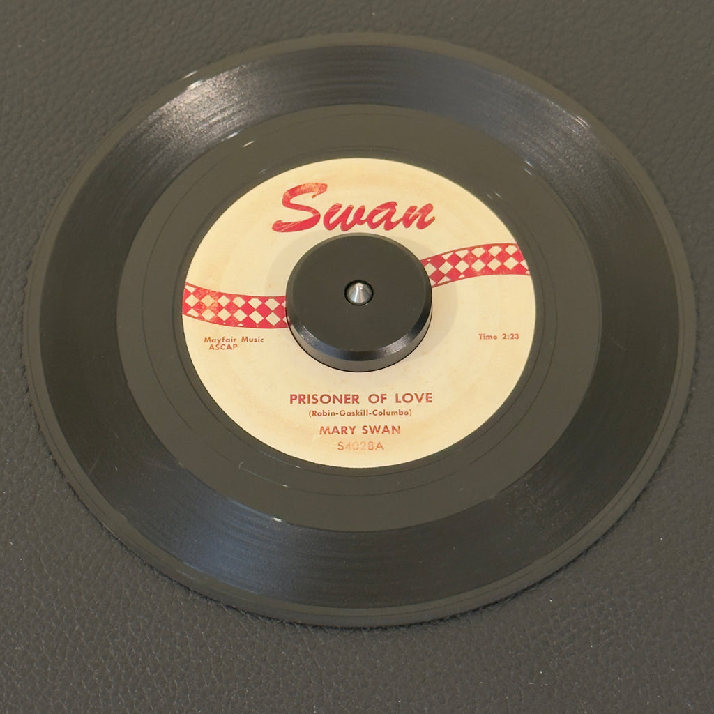 7" vinyl record by Mary Swan featuring "Prisoner Of Love/My Girl Friend Betty", released on Swan (S4028), in VG (Very Good) condition, classic analog collectable for turntable playback. 1959 pop-R&B crossover milestone from Philadelphia's early rock scene.
