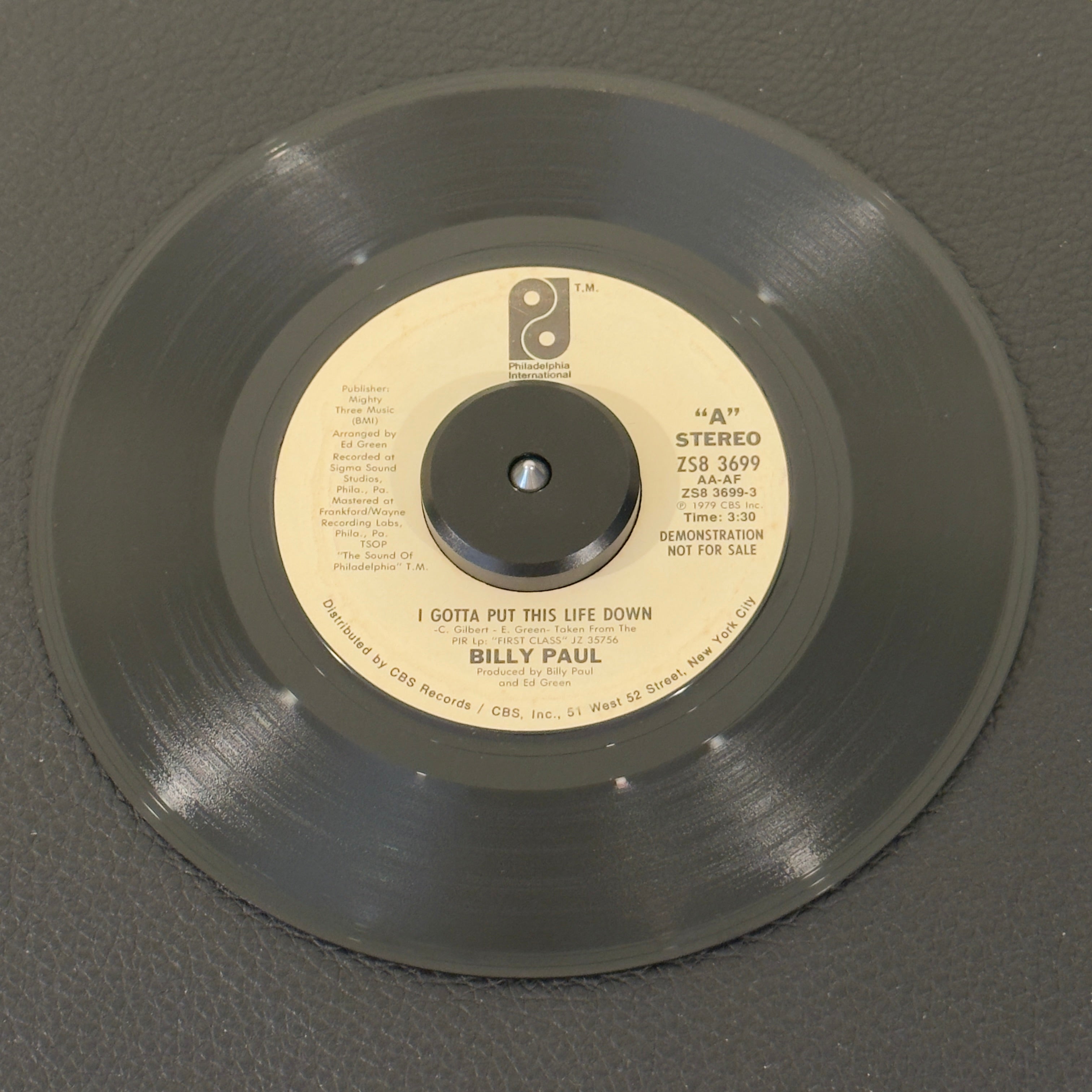 7" vinyl record by Billy Paul featuring "I Gotta Put This Life Down/False Faces", released on Philadelphia International Records (ZS8 3699), in VG+ (Very Good Plus) condition, classic analog collectable for turntable playback. Promotional copy!