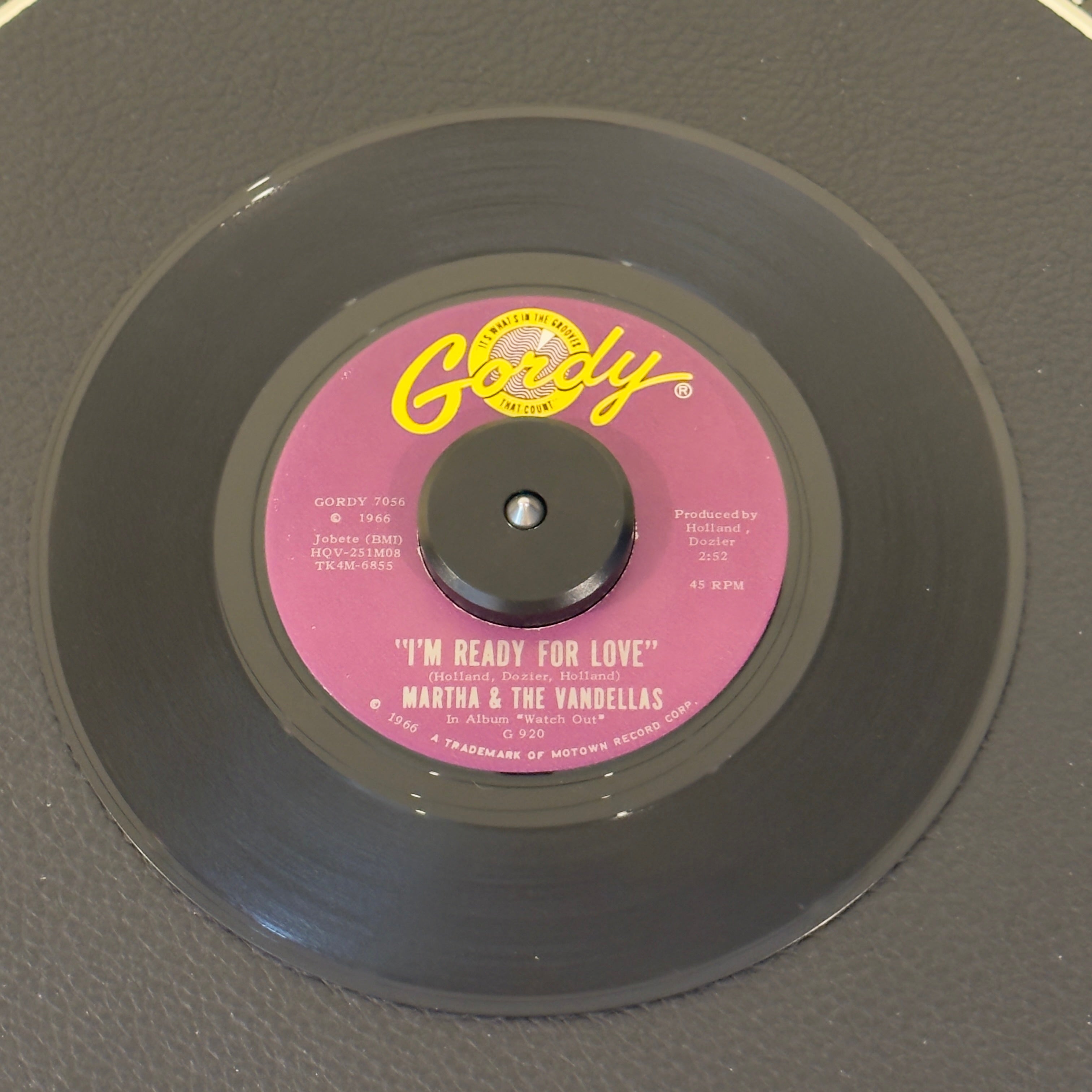 7" vinyl record by Martha & The Vandellas featuring "I'm Ready For Love/He Doesn't Love Her Anymore", released on Gordy (GORDY 7056), in VG+ (Very Good Plus) condition, classic analog collectable for turntable playback. 1966 high-energy Northern Soul and R&B staple that belongs in every serious DJ box and Motown collection.