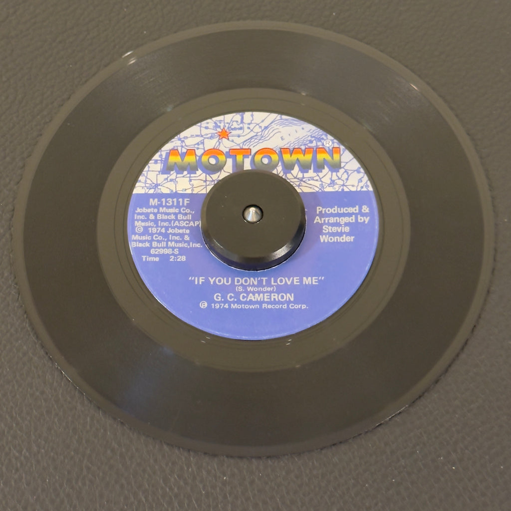 7" vinyl record by G.C. Cameron featuring "If You Don't Love Me/Topics", released on Motown (M-131F), in VG+ (Very Good Plus) condition, classic analog collectable for turntable playback. Stellar, funky arrangement composed, produced, and arranged entirely by the legendary Stevie Wonder.
