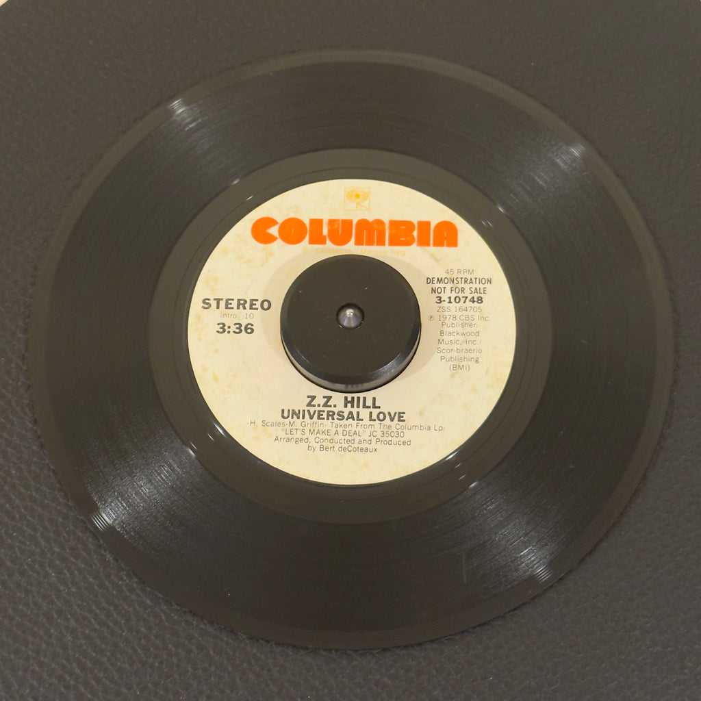 7" vinyl record by Z.Z. Hill featuring "Universal Love/Universal Love", released on Columbia (3-10748), in VG (Very Good) condition, classic analog collectable for turntable playback. Original 1978 White Label Promotional copy an absolute prime piece of modern soul history.  Original Columbia sleeve included.
