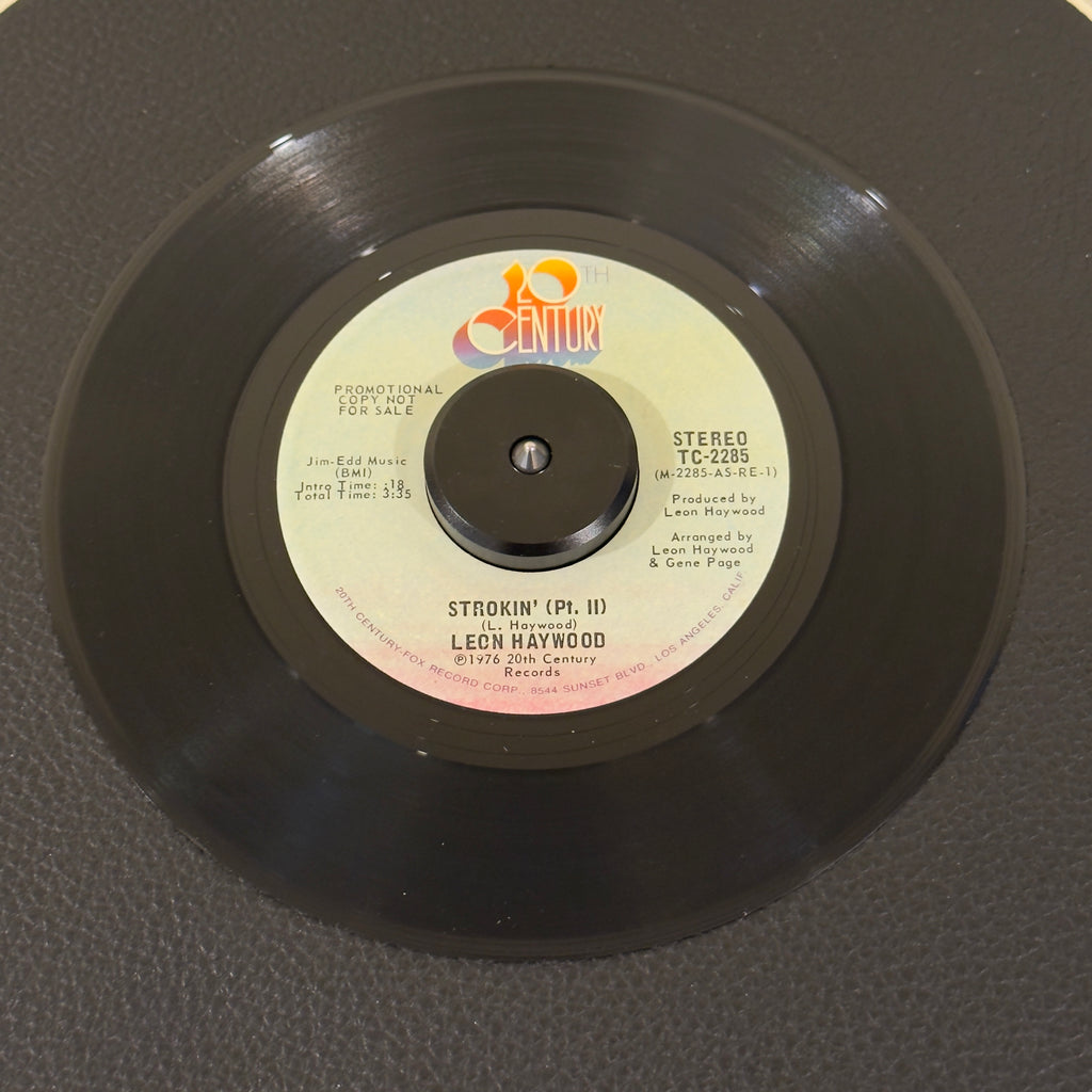 7" vinyl record by Leon Haywood featuring "Strokin' (Pt. II) (Stereo)/(Mono)", released on 20th Century Records (TC-2285), in VG+ (Very Good Plus) condition, classic analog collectable for turntable playback. A choice artifact for collectors, radio archivists, and crate diggers.  Includes original sleeve.