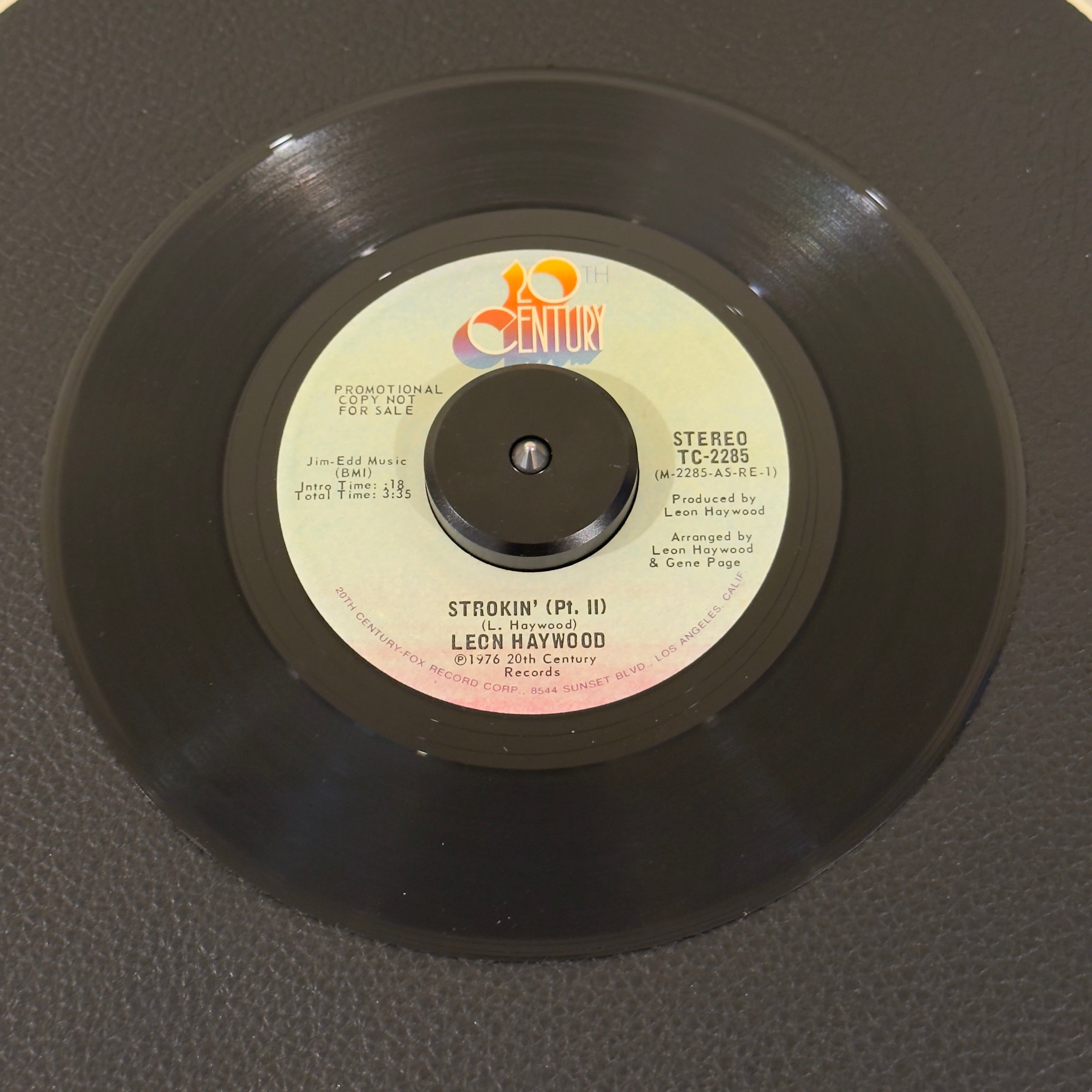 7" vinyl record by Leon Haywood featuring "Strokin' (Pt. II) (Stereo)/(Mono)", released on 20th Century Records (TC-2285), in VG+ (Very Good Plus) condition, classic analog collectable for turntable playback. A choice artifact for collectors, radio archivists, and crate diggers.  Includes original sleeve.