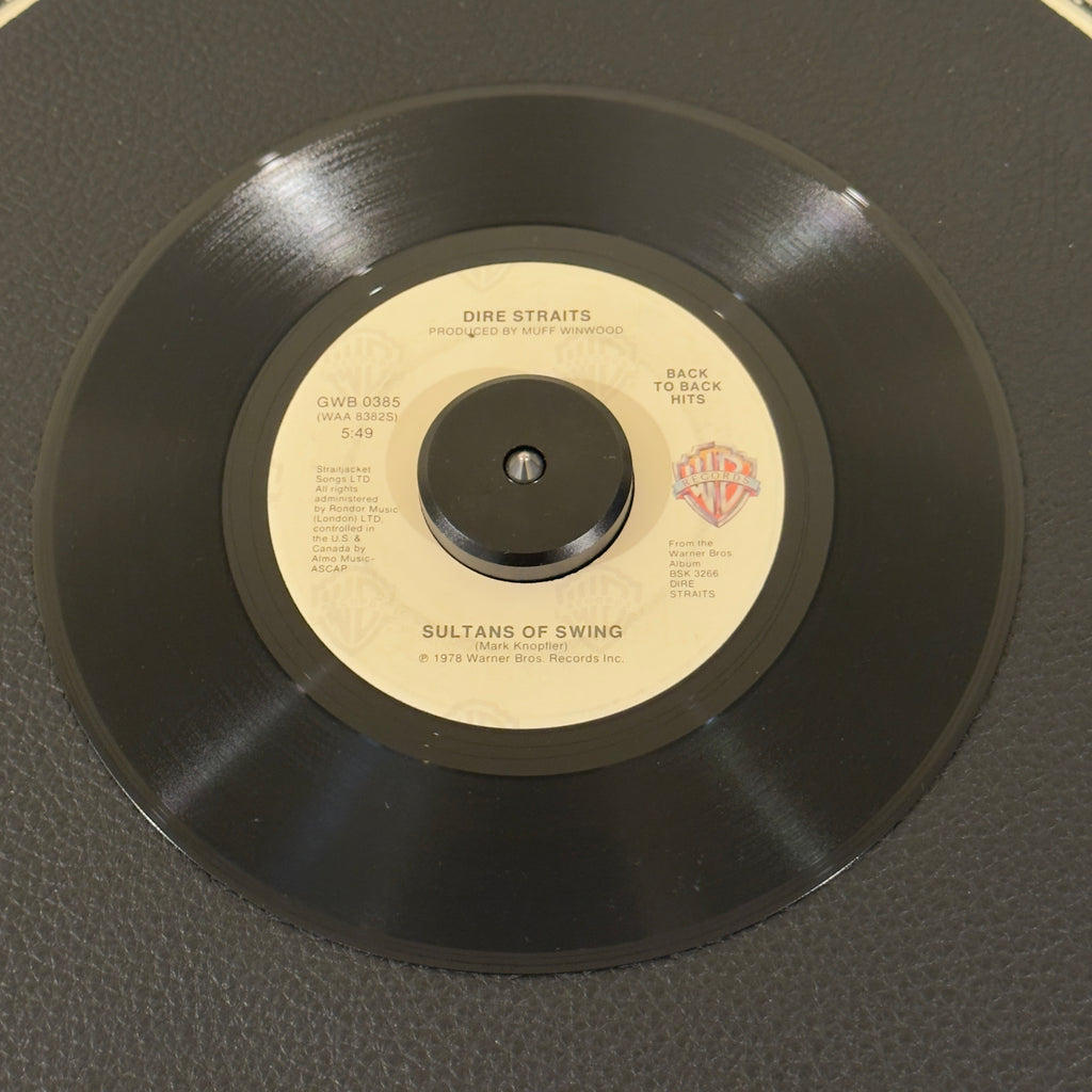 7" vinyl record by Dire Straits featuring "Sultans Of Swing/Down To The Waterline", released on Warner Bros. Records (GWB 0385), in VG+ (Very Good Plus) condition, classic analog collectable for turntable playback. This dual-hit reissue packs two of the finest tracks from the bands landmark 1978 debut onto a single jukebox-ready 45.  Original sleeve included.