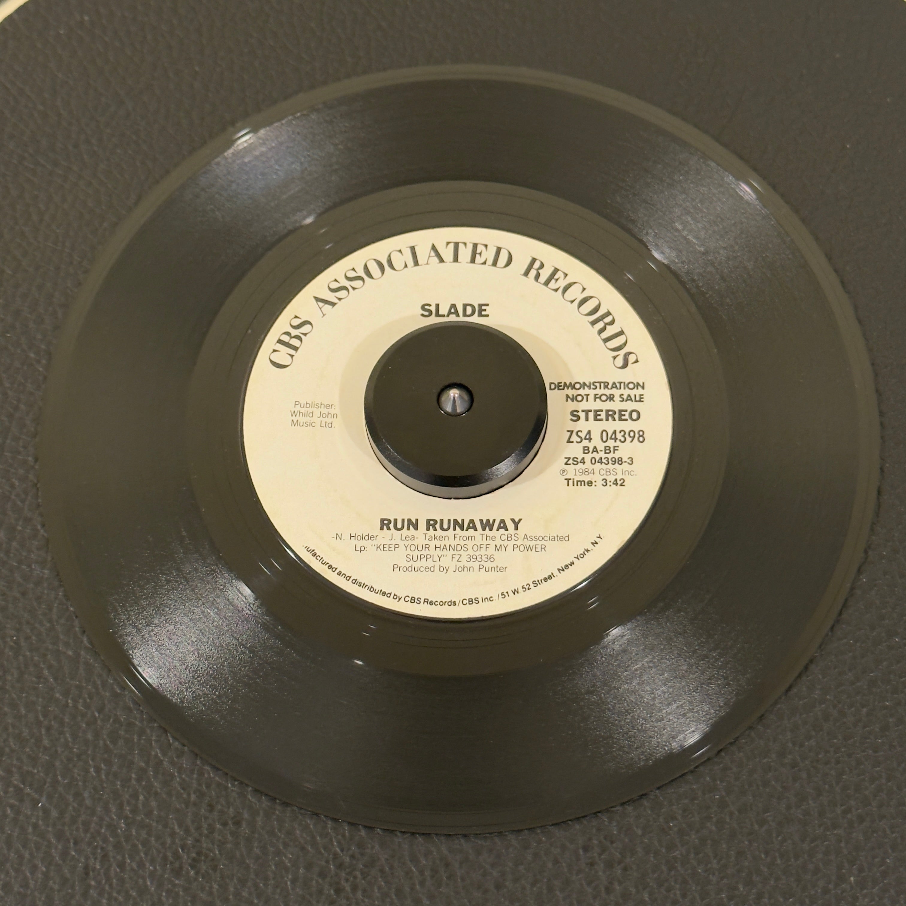7" vinyl record by Slade featuring "Run Runaway/Run Runaway", released on CBS Associated Records (ZS4 04398), in VG+ (Very Good Plus) condition, classic analog collectable for turntable playback. Lock down this beautifully preserved 1984 pop-metal promo banger!!