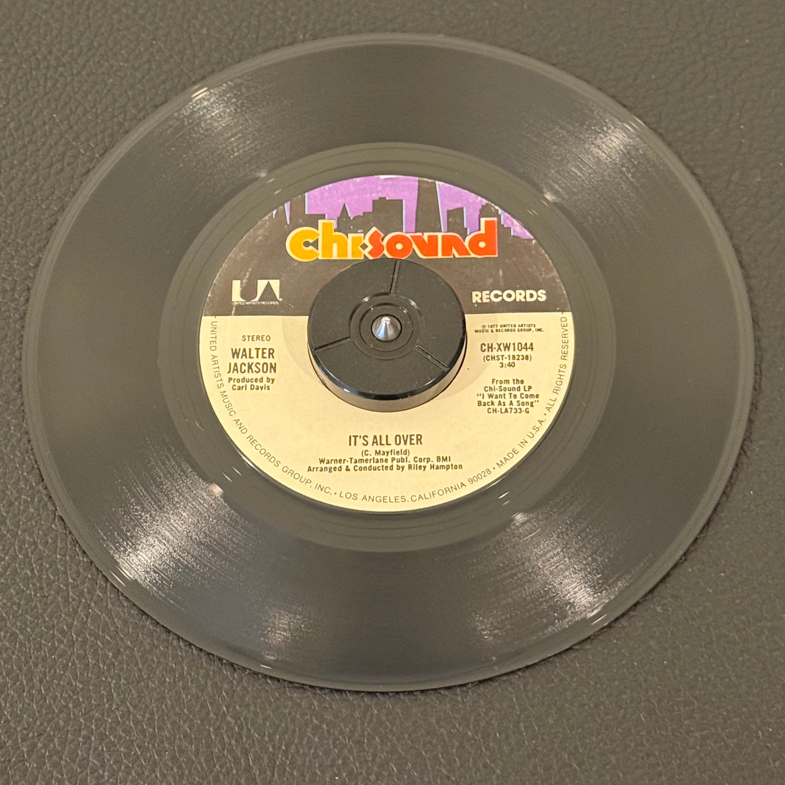 7" vinyl record by Walter Jackson featuring "It's All Over/Gonna Find Me Angel", released on Chi Sound (CH -XW1044), in NM (Near Mint) condition, classic analog collectable for turntable playback.