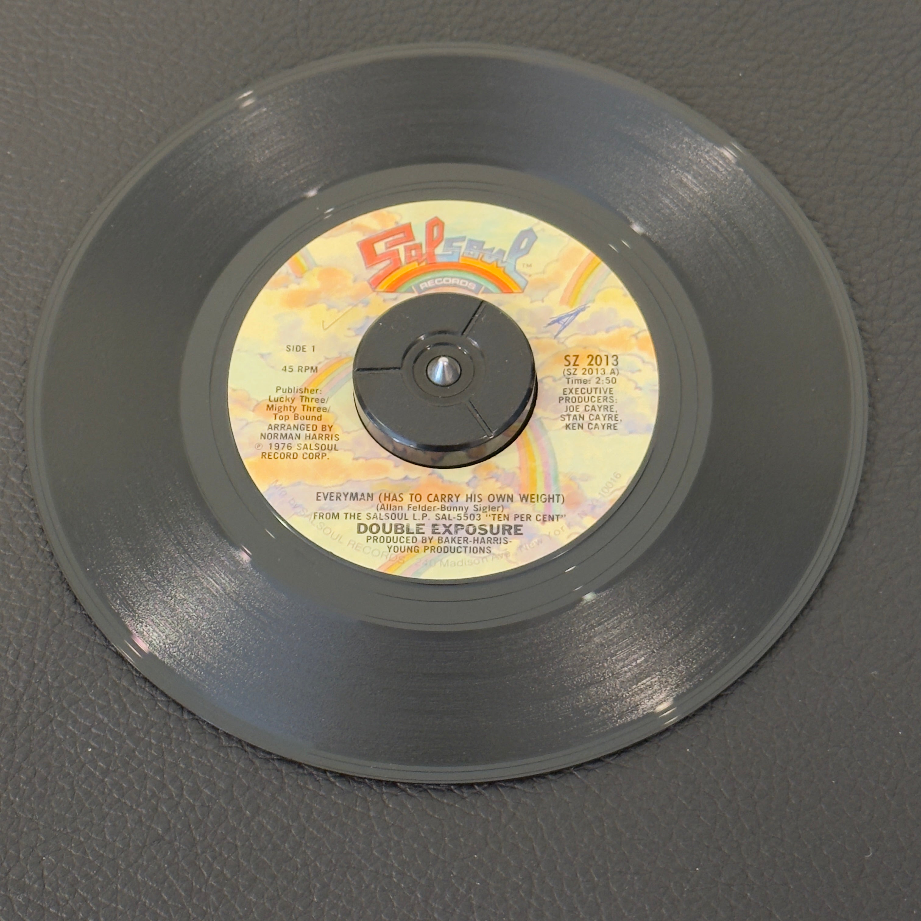 7" vinyl record by Double Exposure featuring "Everyman (Has To Carry His Own Weight)/Gonna Give My Love Away", released on Salsoul (SZ 2013), in VG+ (Very Good Plus) condition, classic analog collectable for turntable playback. Promo Copy.