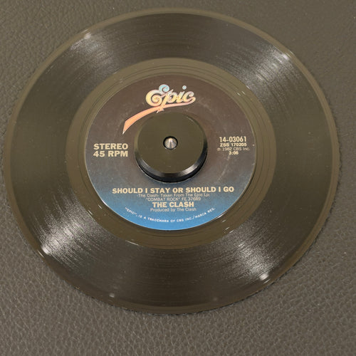 7" vinyl record by Clash, The featuring "Should I Stay Or Should I Go/First Night Back In London", released on Epic (14-03061), in VG (Very Good) condition, classic analog collectable for turntable playback. Highly sought-after 1982 US Special Limited Edition release of an exceptional piece of elite punk rock history.