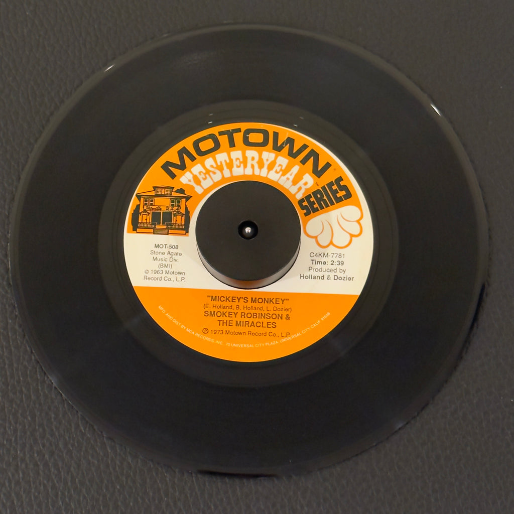 7" vinyl record by Smokey Robinson & The Miracles featuring "Mickey's Monkey/A Love She Can Count On", released on Motown Yesteryear (MOT-508), in VG+ (Very Good Plus) condition, classic analog collectable for turntable playback. Motown Yesteryear Series - Repress.