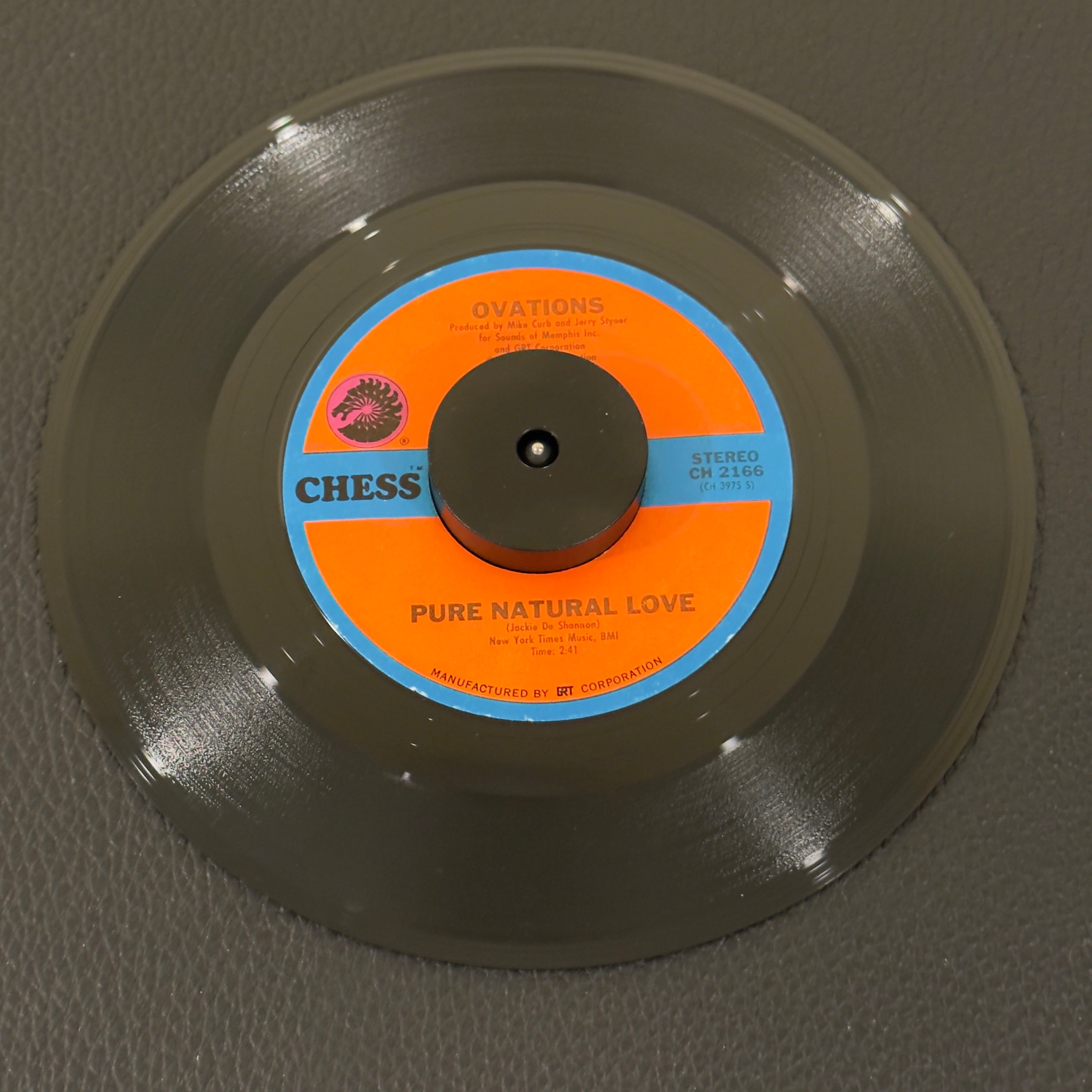 7" vinyl record by Ovations, The featuring "Pure Natural Love/Gotta Move On (To My Destiny)", released on Chess (CH 2166), in VG+ (Very Good Plus) condition, classic analog collectable for turntable playback. Light scuff marks keep it out of NM.  Clean label!