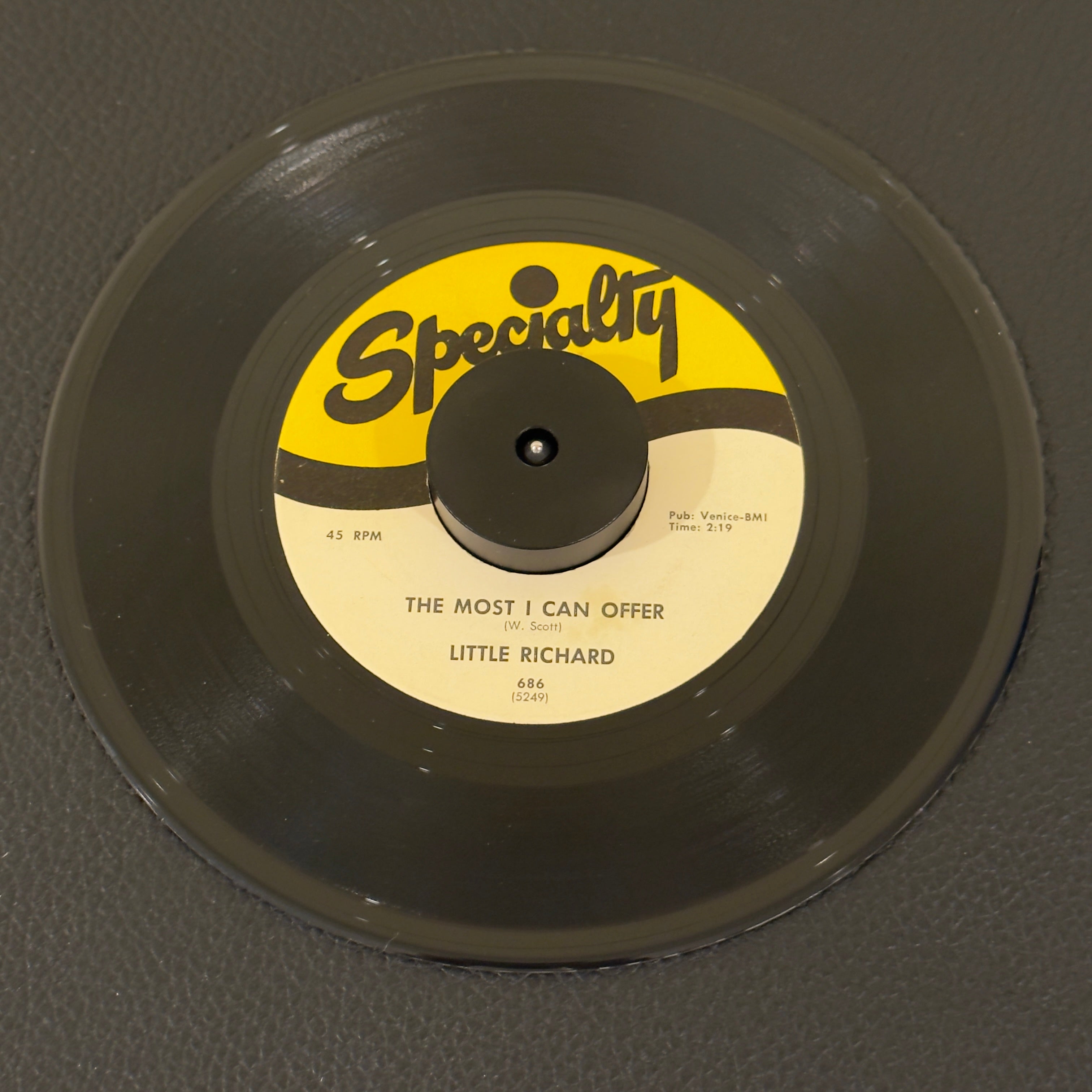 7" vinyl record by Little Richard featuring "The Most I Can Offer/Directly From My Heart", released on Specialty (686), in NM (Near Mint) condition, classic analog collectable for turntable playback.