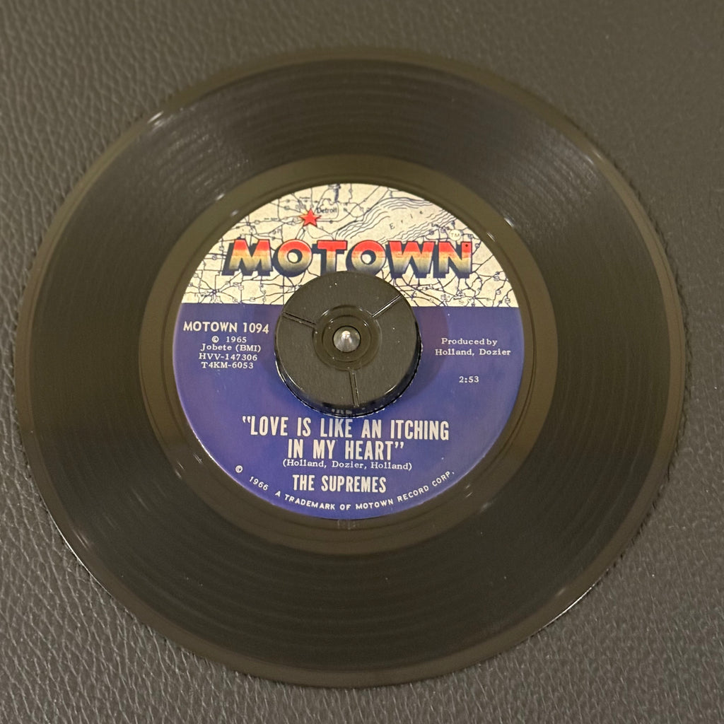 7" vinyl record by Supremes, The featuring "Love Is Like An Itching In My Heart/He's All I Got", released on Motown (MOTOWN 1094), in VG+ (Very Good Plus) condition, classic analog collectable for turntable playback. Includes Motown sleeve. Rockaway Pressing.